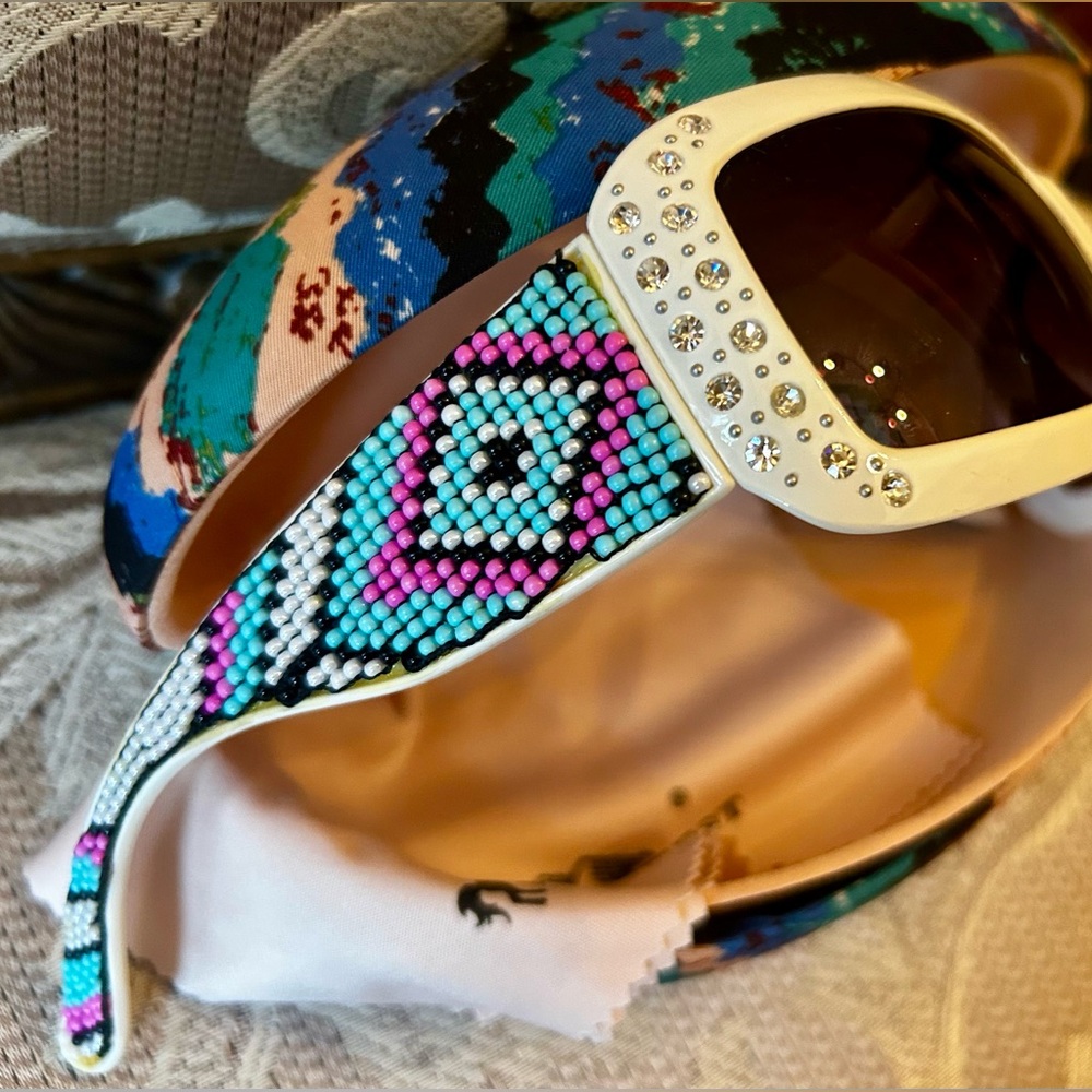 Montana West Pink Turq White Rhinestone Studded Women Beaded Western Sunglasses